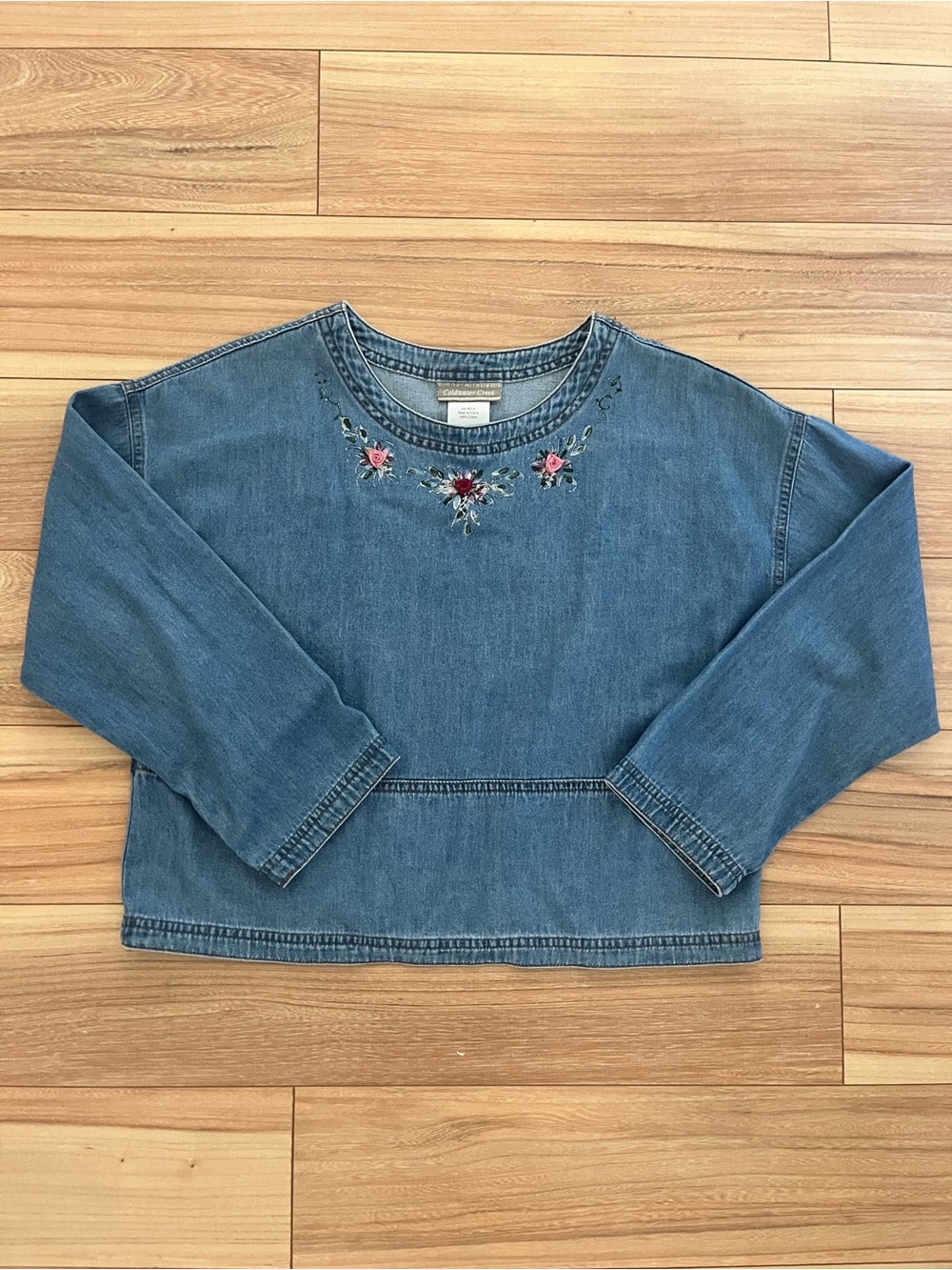 Vintage Coldwater Creek Floral Embroidered Denim Top